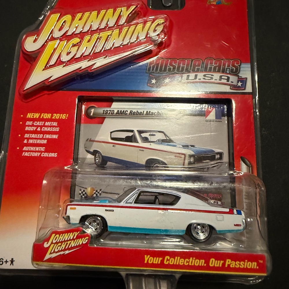 Johnny Lightning 1970 AMC Rebel Machine Die-Cast Car - White and Blue